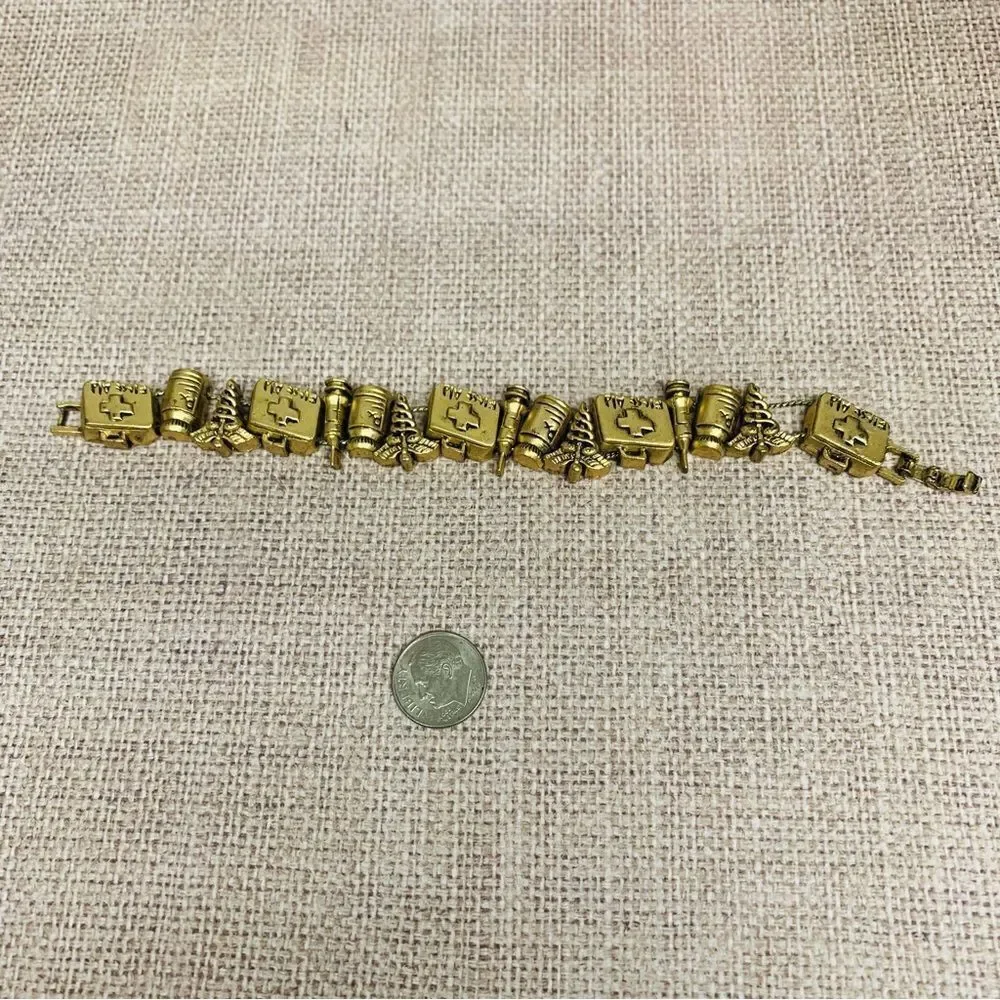 VTG Gold Nurses Doctor Slide Charm Bracelet‎